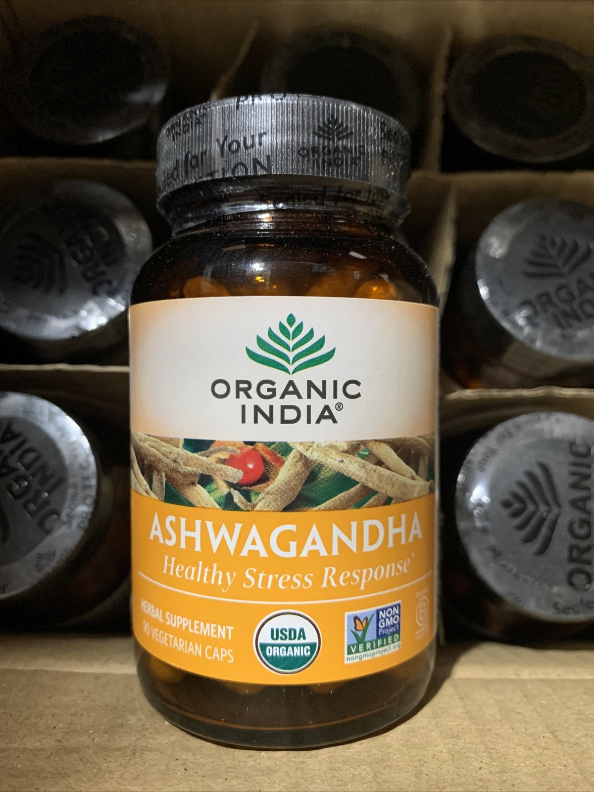 12x Case Pack – Organic India Ashwagandha Healthy Stress 90 Ct, Exp 2/2025