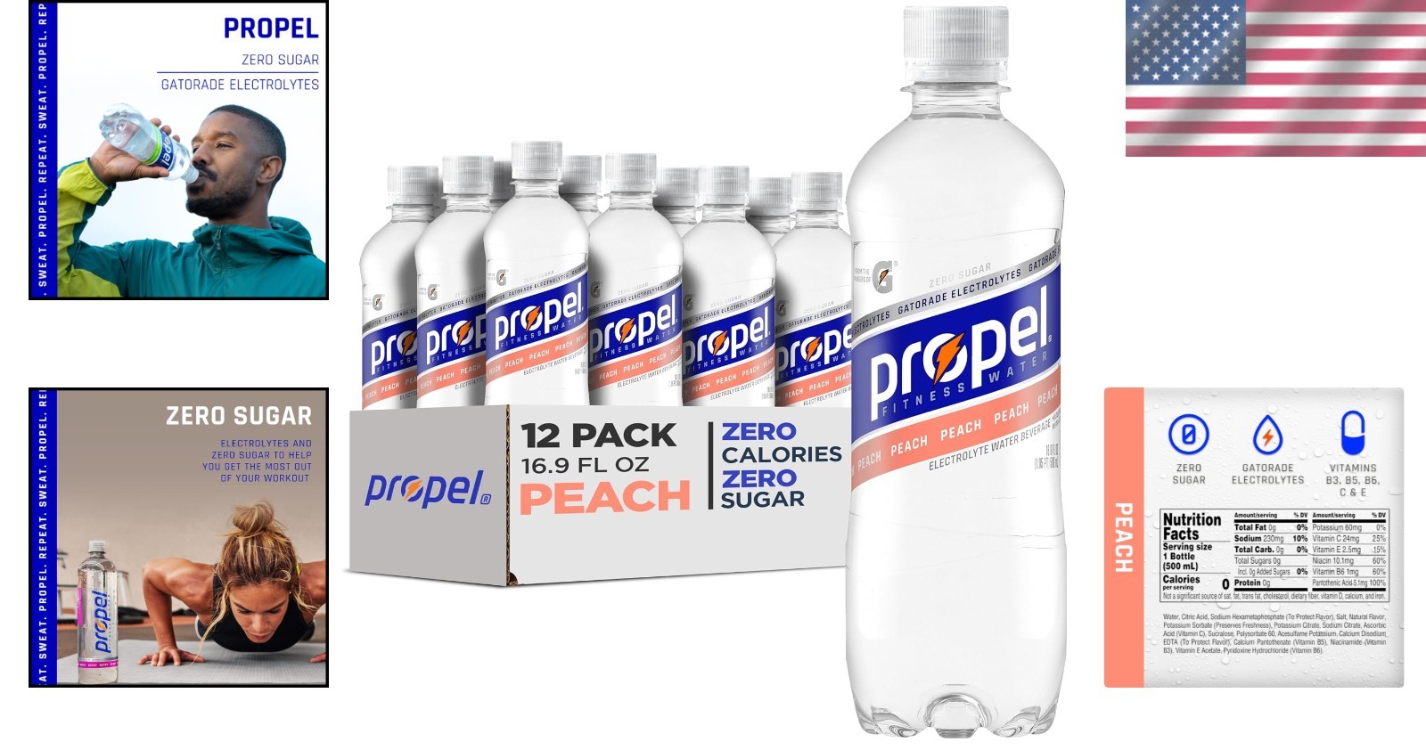 (12 Pack) Propel Peach Electrolytes & Vitamins Sport Water, No Sugar, 16.9 Fl Oz