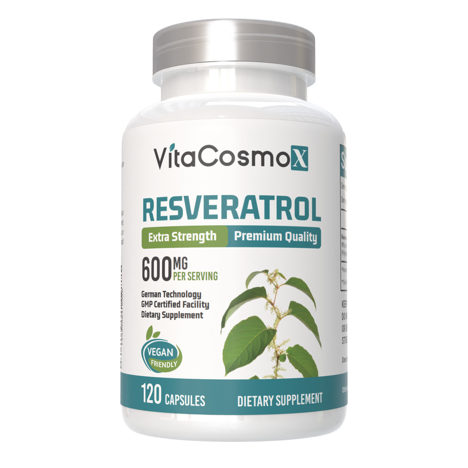 VitaCosmoX Resveratrol 600mg – 120 Capsules – Anti-Aging Antioxidant Supplement