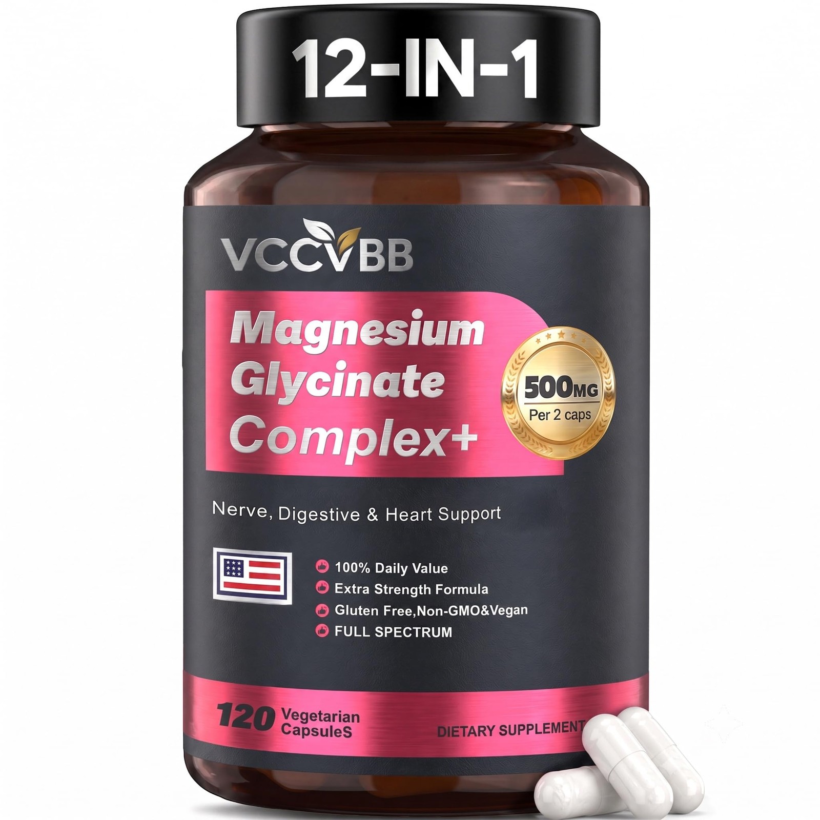 Magnesium Glycinate 500mg, 12-in-1 Complex, 120 120 Count (500 mg)