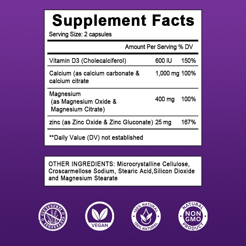 Zinc Calcium Magnesium & Vitamin D Complex Supplement 120pcs Dietary Supplement