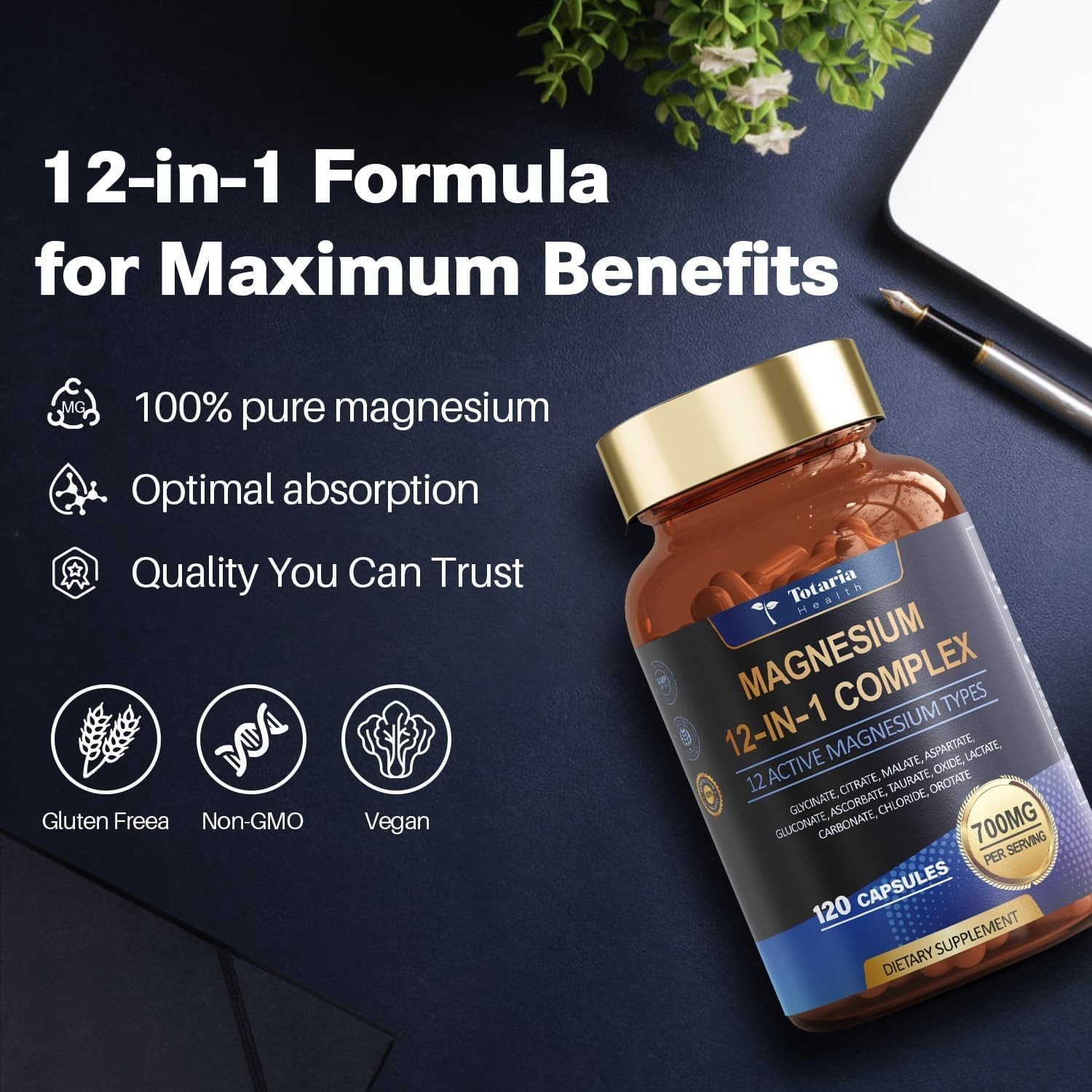 Totaria Magnesium Complex 700mg 12 in 1 Magnesium Supplement w/Glycinate Citrate