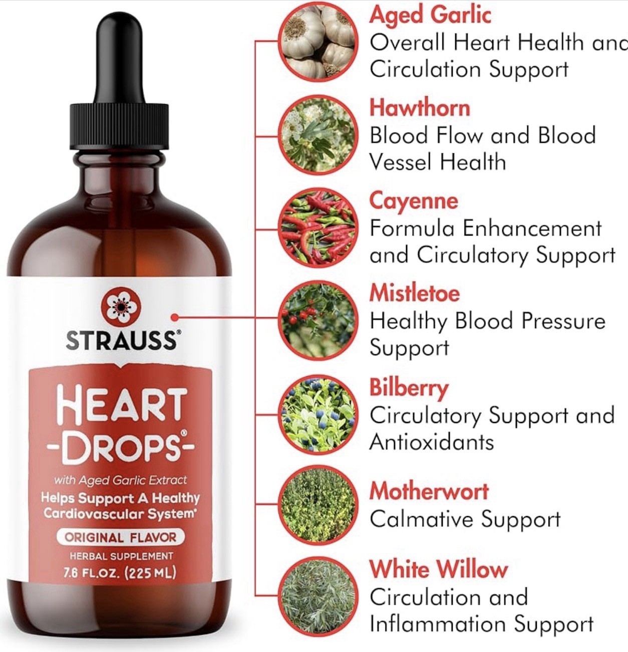 Strauss Naturals Heart Drops – Natural Mistletoe & Aged Garlic Extract 3.4 Oz