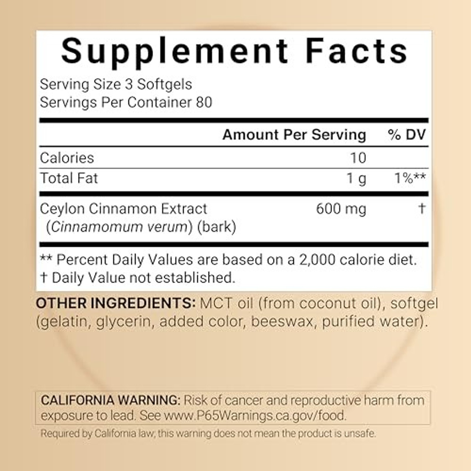 Ceylon Cinnamon, 240 Softgels – Cinnamon Supplement Made with MCT Oil –
