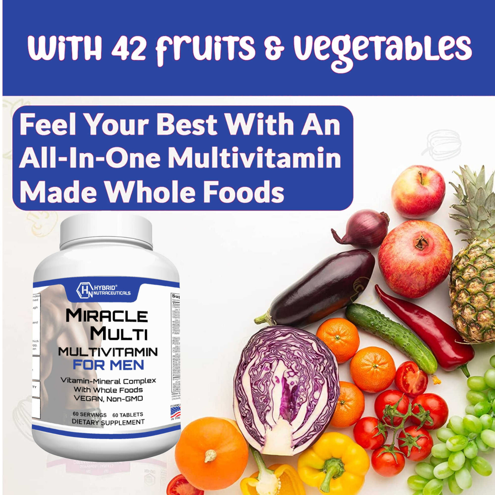 Multivitamin for Men, Daily Mens MultiVitamins with Probiotics Non-GMO, 2 Pack