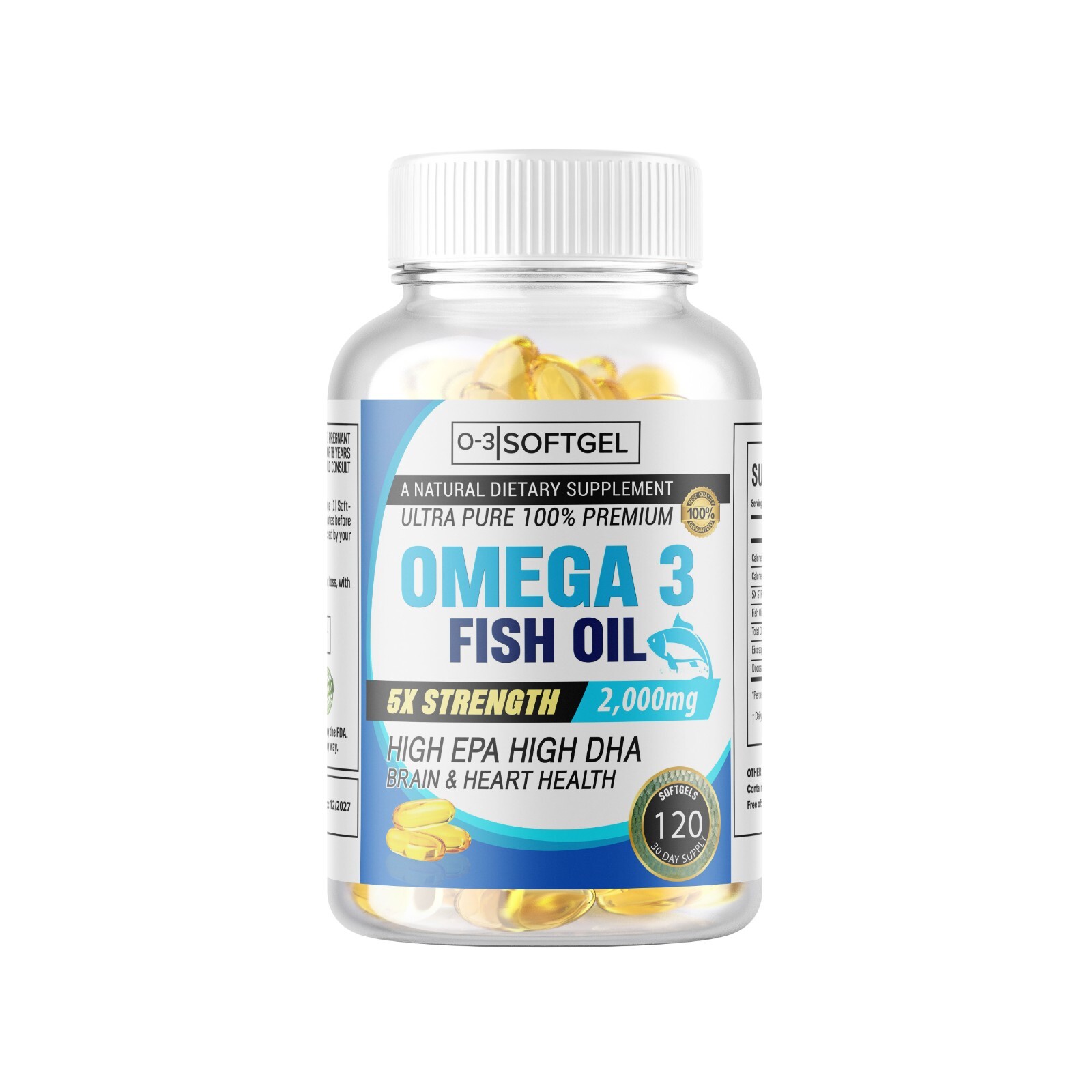 Omega 3 Fish Oil Softgels 3x Strength 2400mg EPA & DHA Highest Potency 3 Bottle