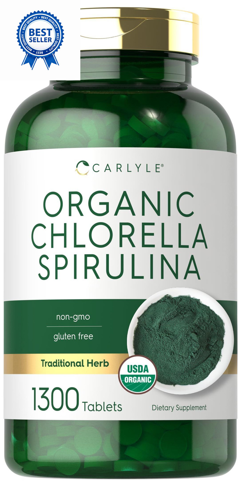 Carlyle Organic Chlorella Spirulina Tablets | 1300 1300 Count (Pack of 1)