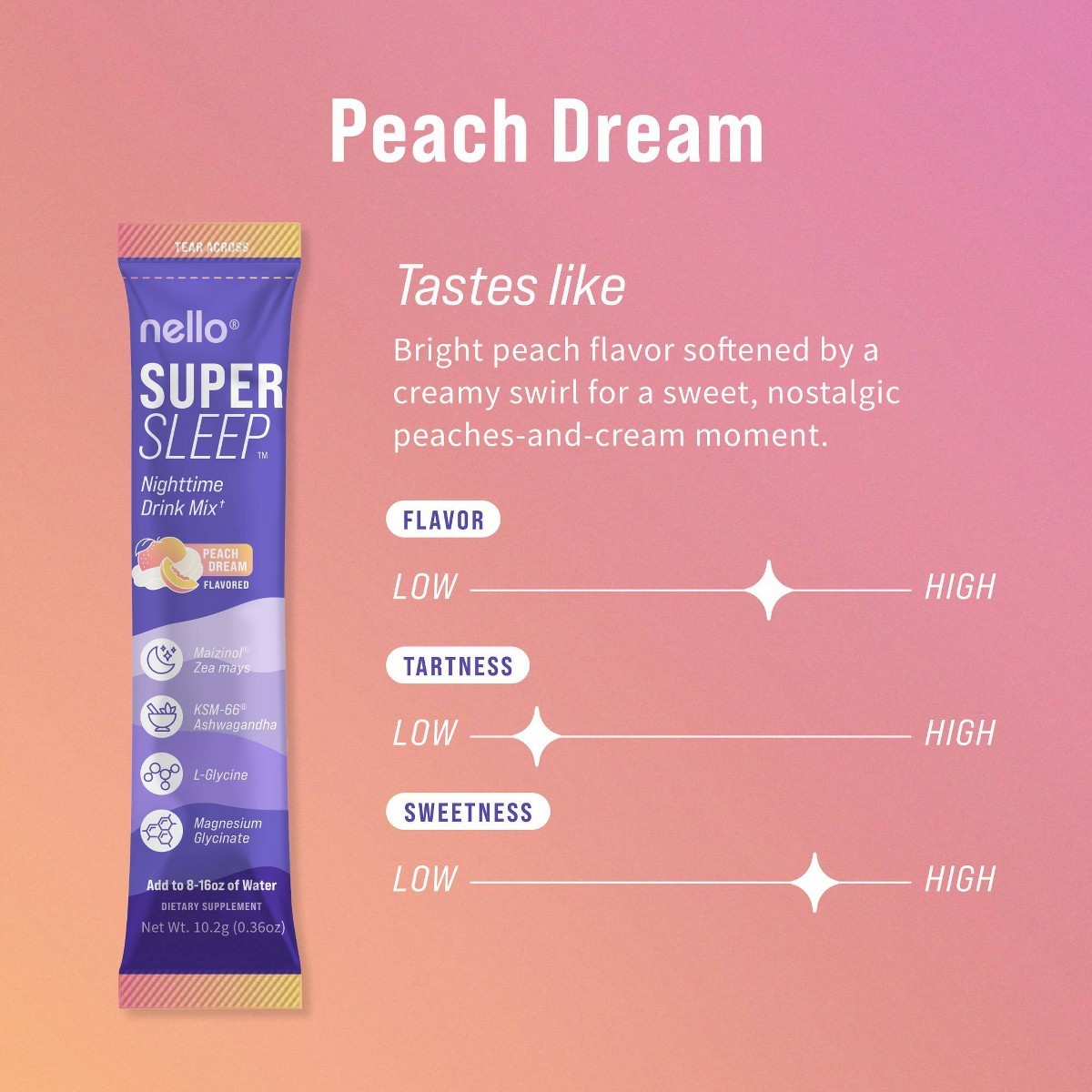 Nello Supersleep Drink Mix Supplement Powder – Peach Dream – 10ct