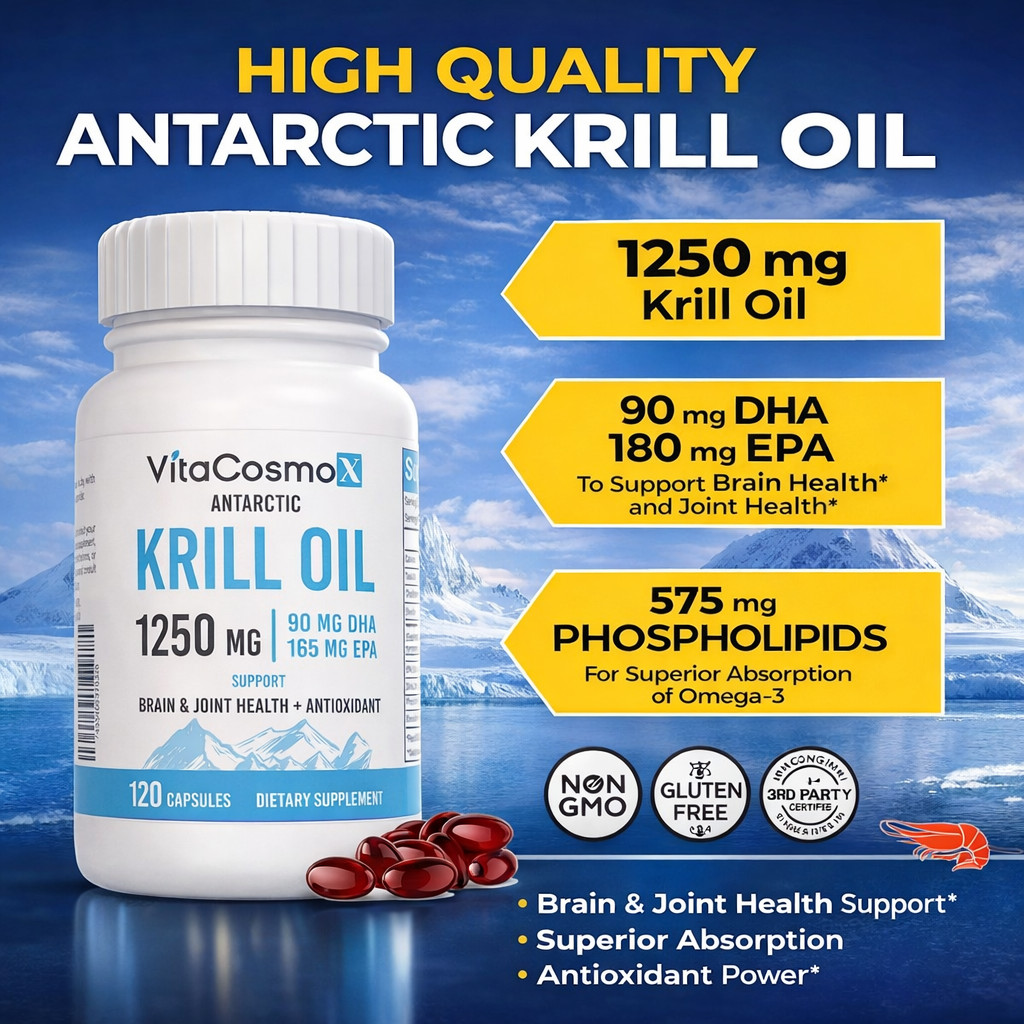 Antarctic Krill Oil 1250mg with Omega-3s EPA, DHA and Astaxanthin