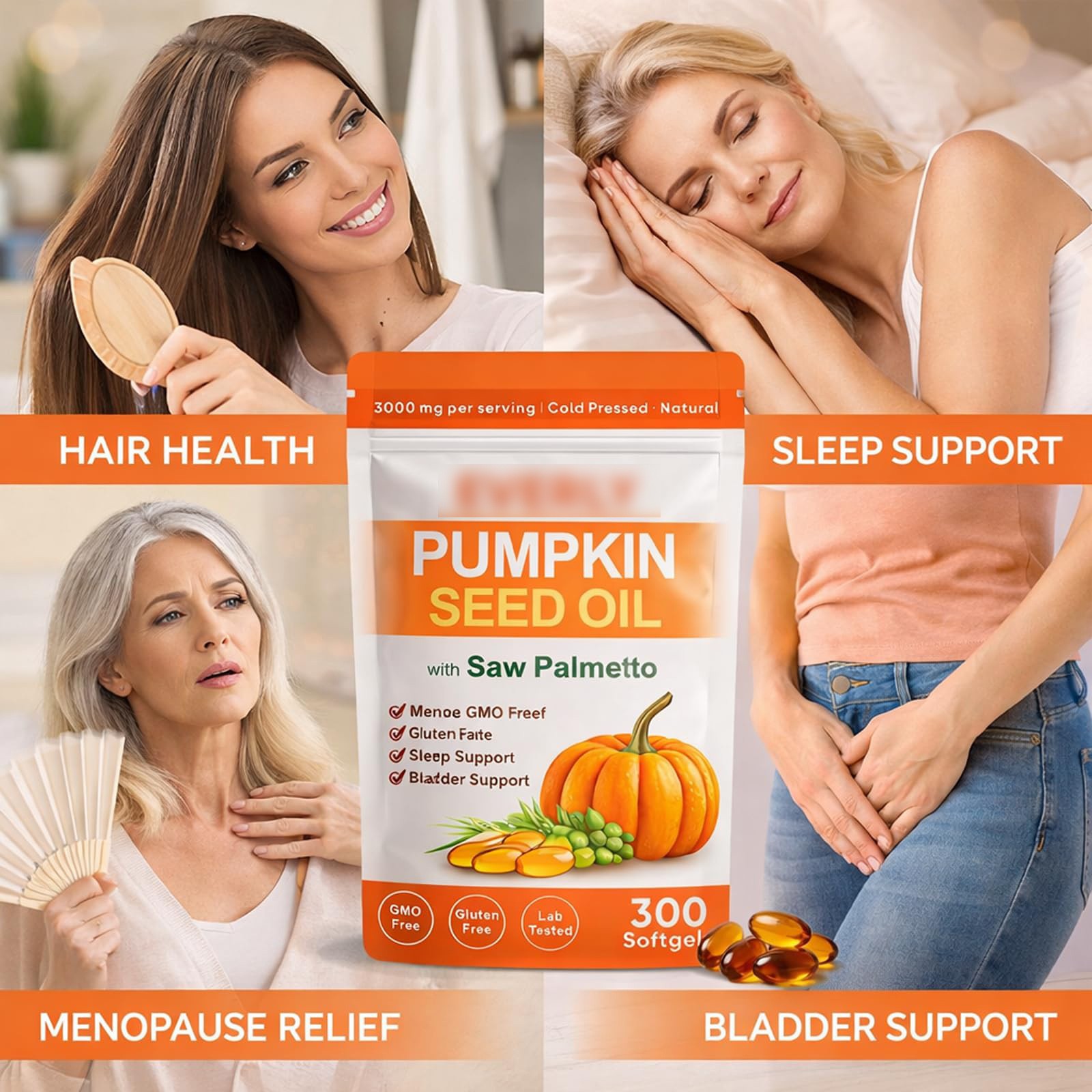 Everly Pumpkin Seed Oil with Saw Palmetto, Cold Pressed Pumpkin Seed oil,300ct