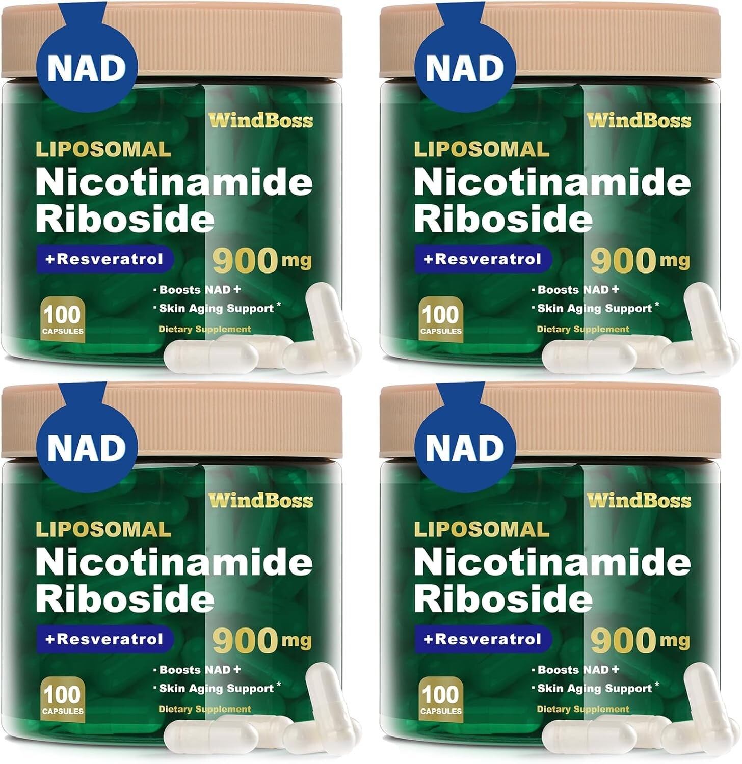 4 Pack – Windboss NAD Nicotinamide Riboside Resveratrol Liposomal Exp: 10/2026