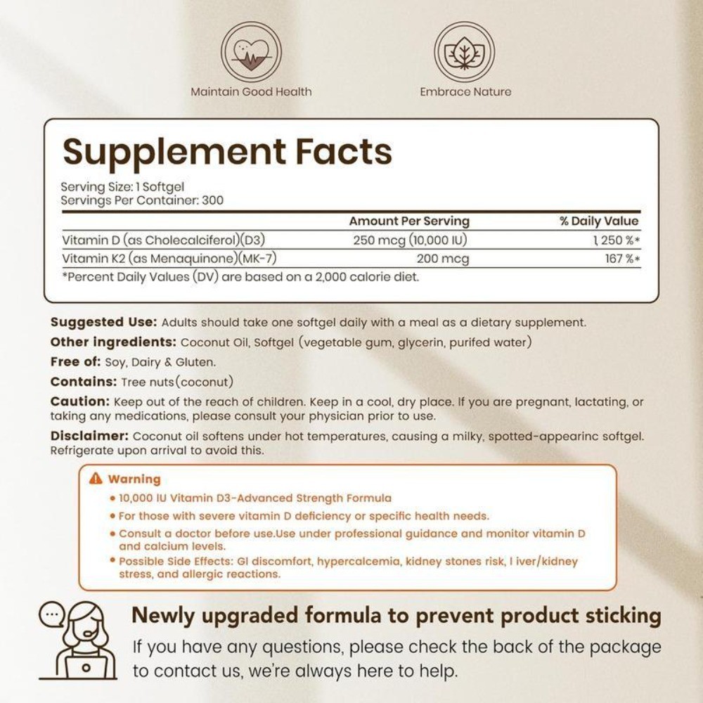 300 Oil Support VEV Softgels, 2-in-1 for Immune & Bone Coconut Vitamin D3,