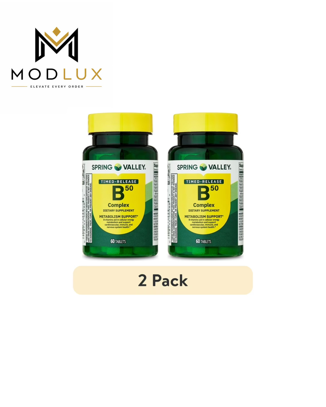2 Pack Spring Valley Vitamin B-50 Complex Timed-Release Tablets 60 Count