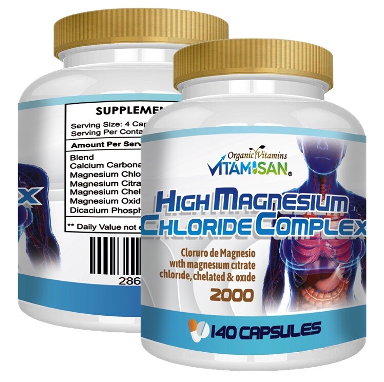 Best high Magnesium Chloride 2000 mg 140 capsules Nervous System Support organic