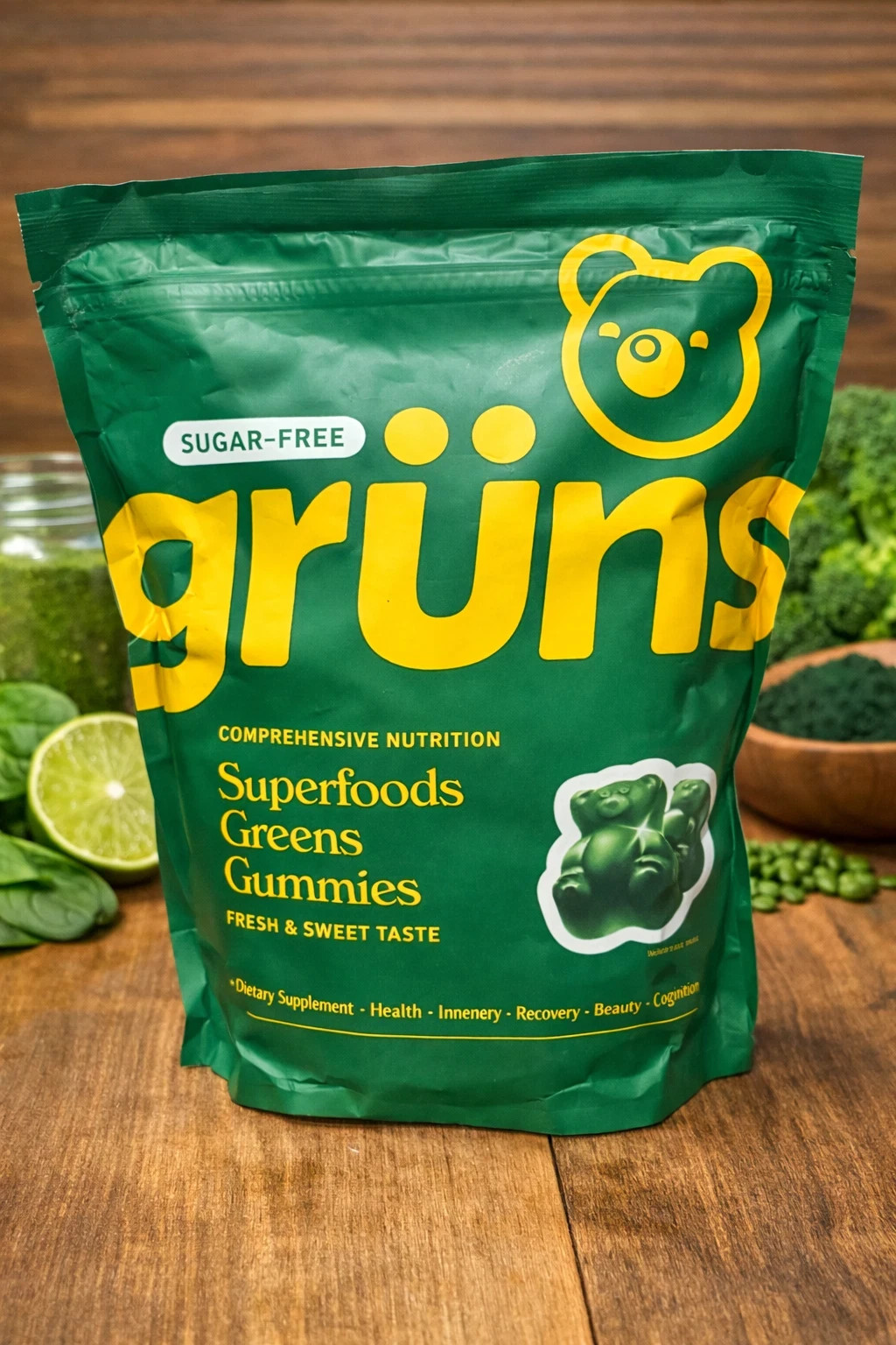 NEW/FRESH Gruns Adult Sugar-Free Super Greens Multivitamin