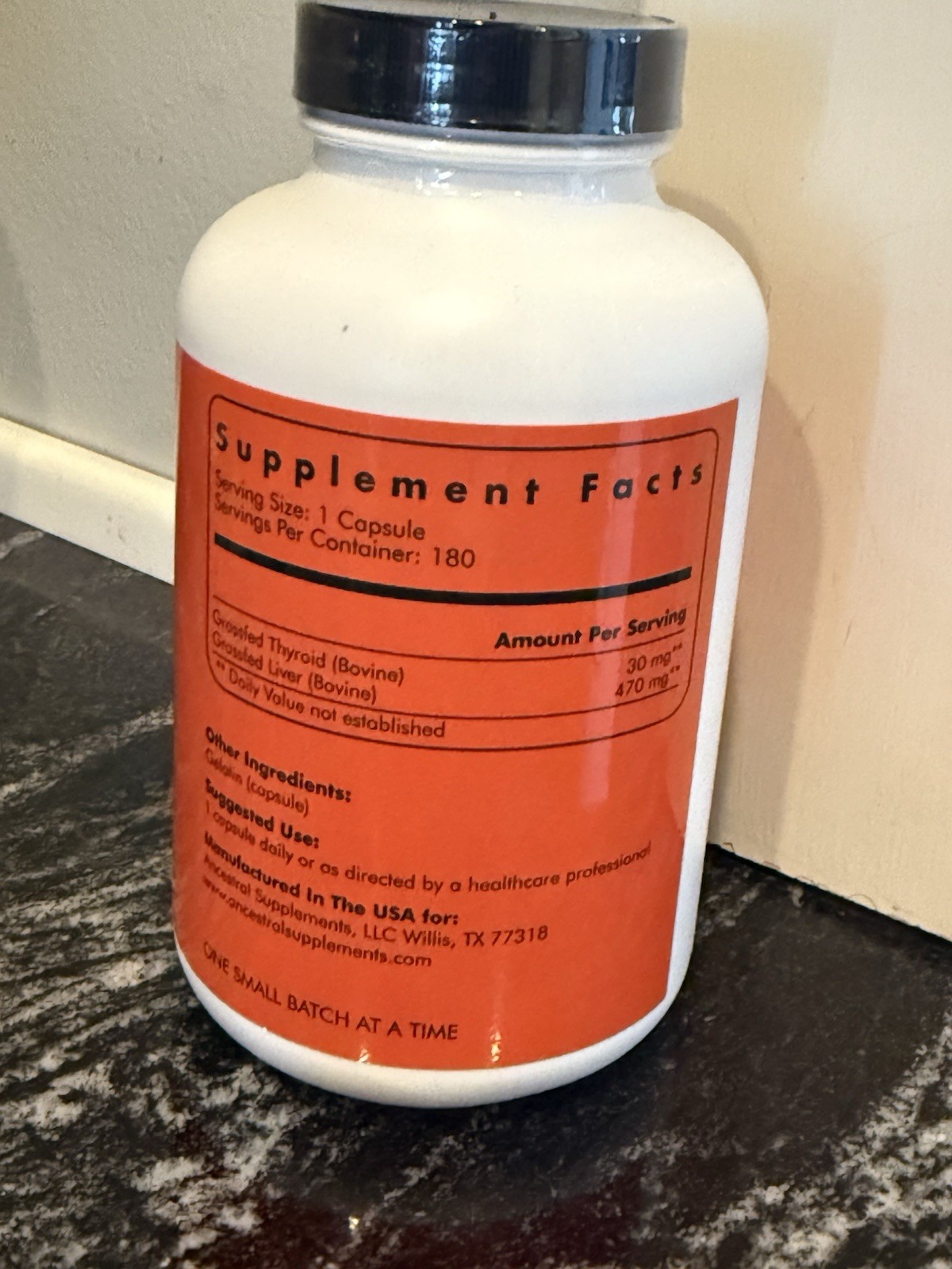Ancestral Supplements Grass Fed Beef Thyroid 500 mg 180 Caps