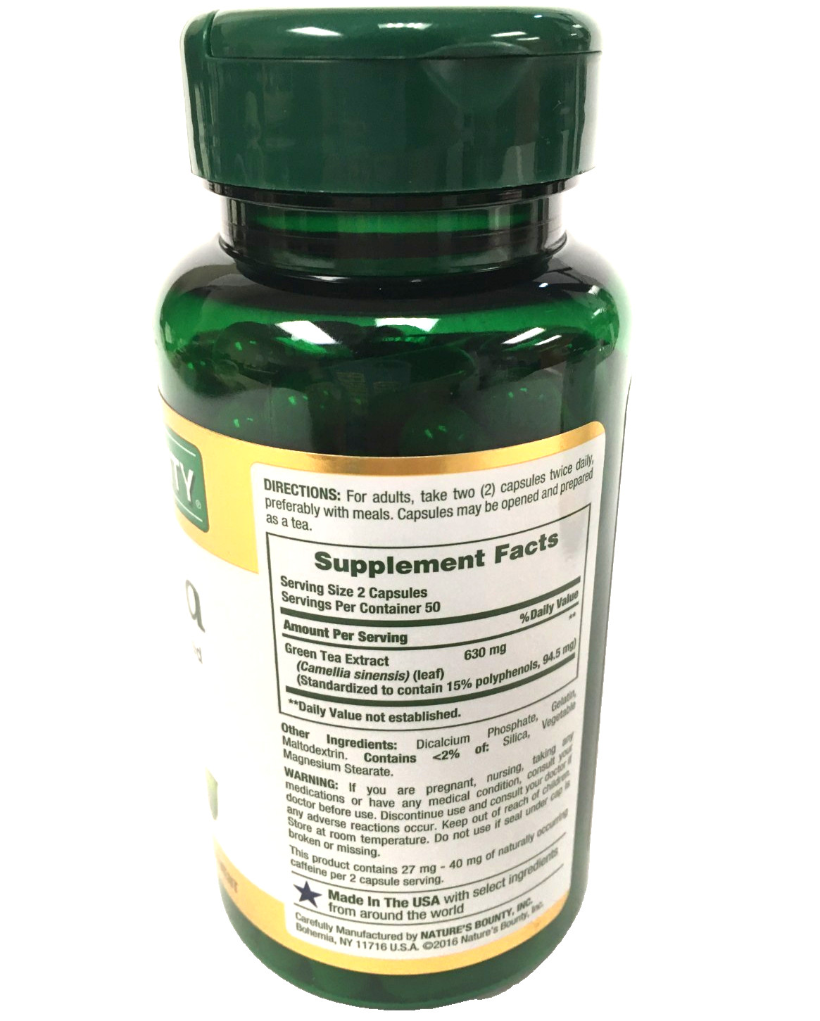 Nature’s Bounty Green Tea Extract 315 mg Capsules 100 Count Exp 03/2028, 3 Pack