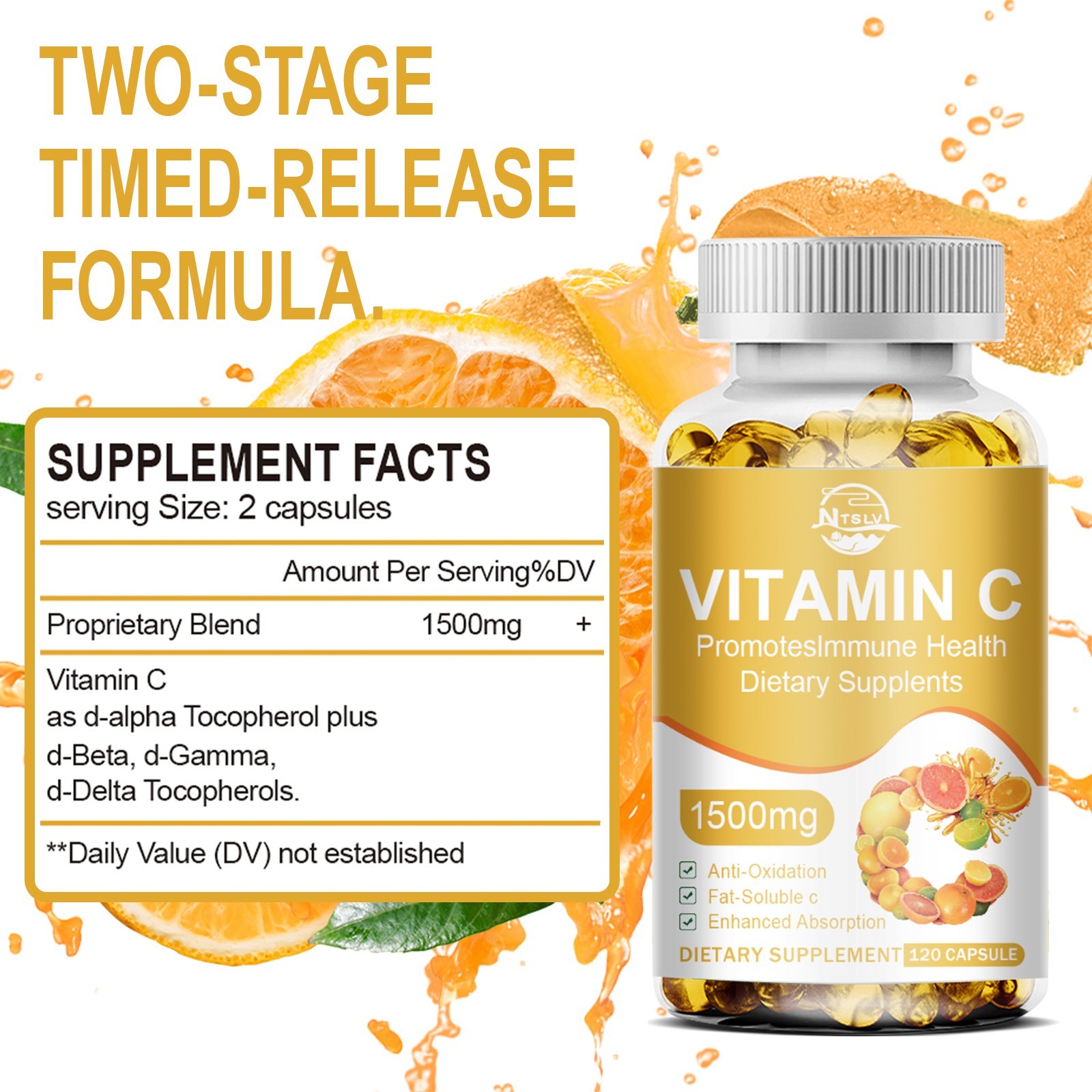 Vitamin C 120 Capsules Antioxidant Skin Wellness Supplement