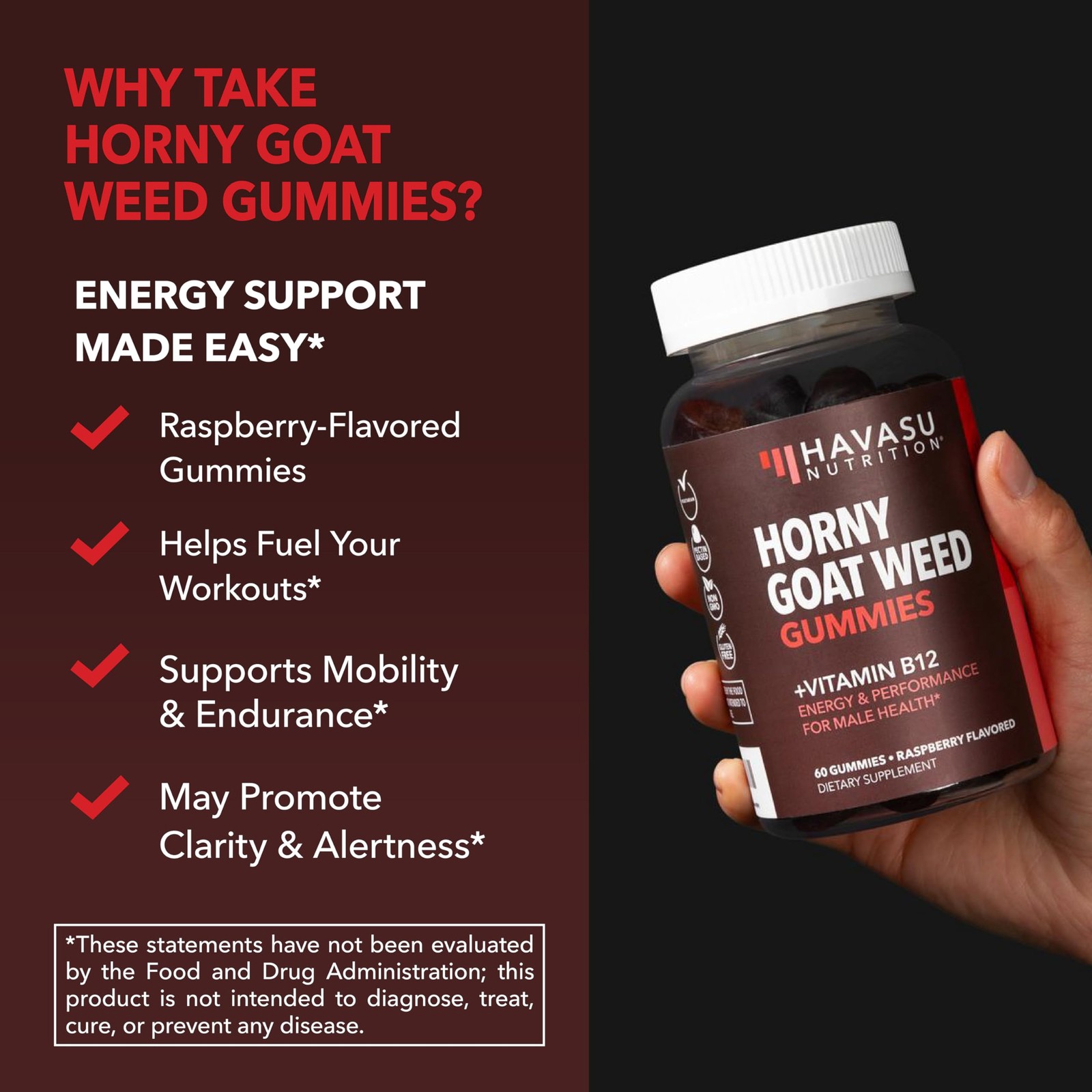 Horny Goat Weed Gummies with Vitamin B12 – Energy, 60 Count (Pack of 1)