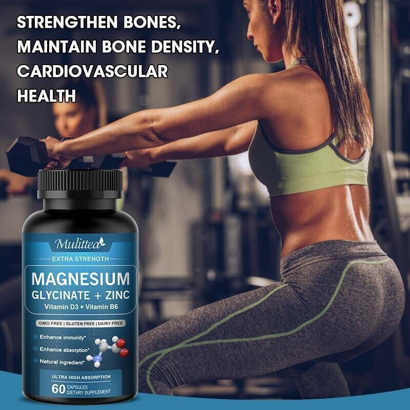 Magnesium Glycinate 500Mg with Vitamin D B6 Zinc Bone Heart Muscle Nerve Health