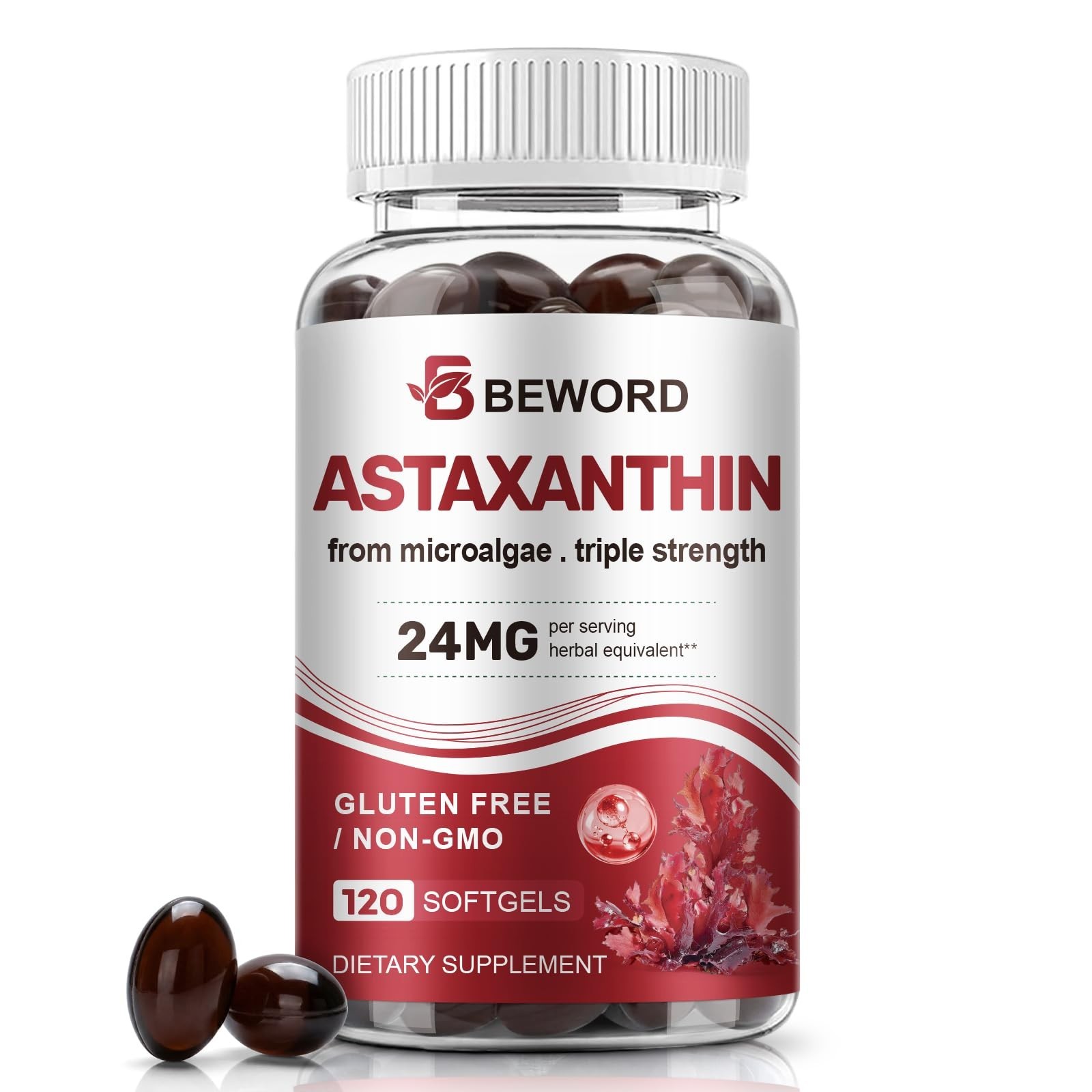 Astaxanthin 24mg with MCT Oil – 120 Softgels, Antioxidant Supplement for Skin &