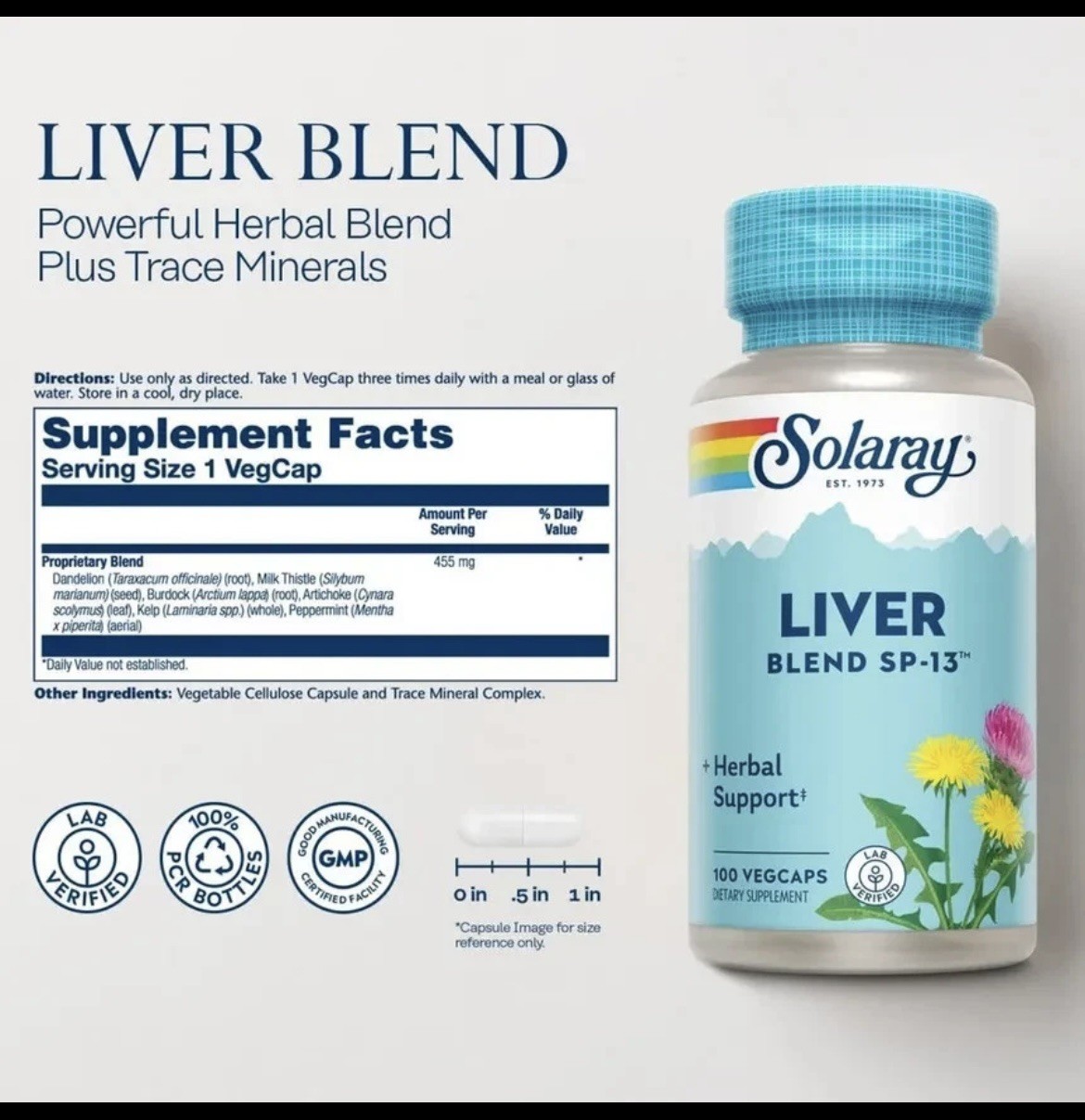 SOLARAY Liver Blend SP-13, 100 VegCaps 2 Bottles NEW
