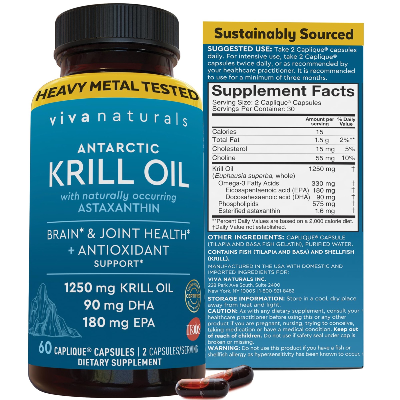 Viva Naturals Antarctic Krill Oil Omega 3 60 Count (Pack of 1), Brown