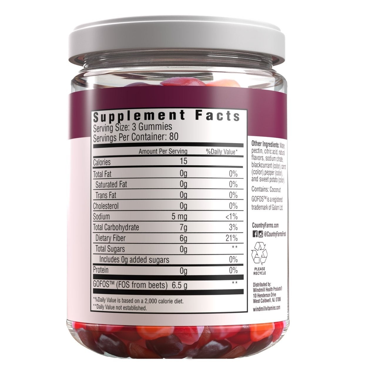 Country Farms Fiber Care 240 Prebiotic Fiber Gummies Mixed Fruit