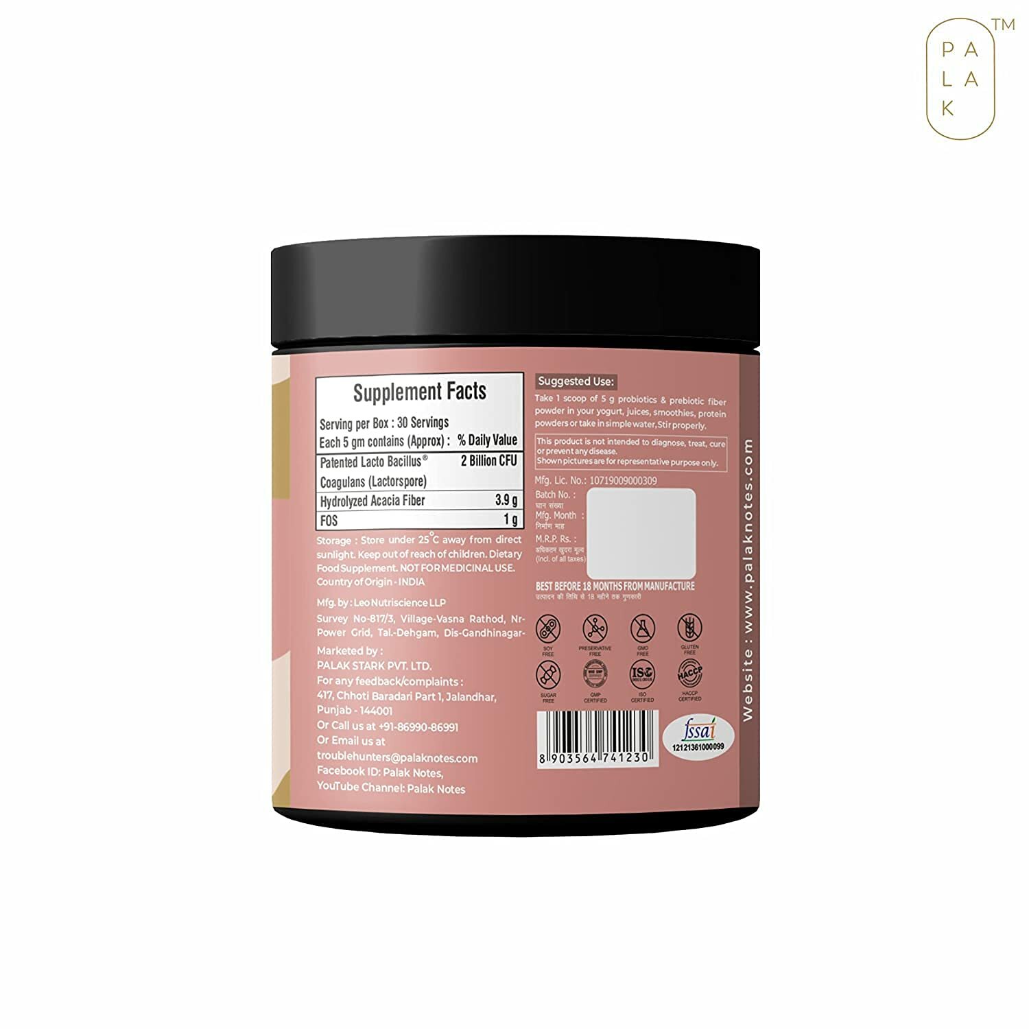 Palak Notes Probiotics & Prebiotic Fiber powder for men, women, and kids 150gm