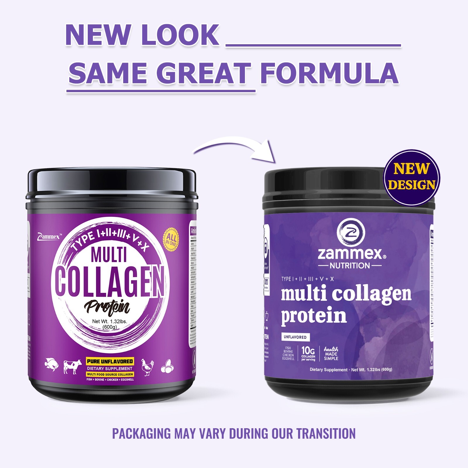 Multi Collagen Protein Powder-1.32lb Hydrolyzed Peptides I,II,III,V,X Unflavored