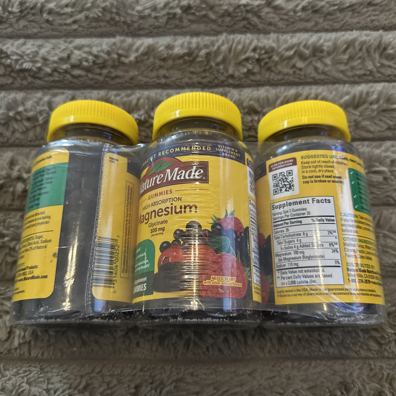 3Nature Made Magnesium Glycinate Gummies Mixed Berry 100 mg 40 Gummies sep/2027