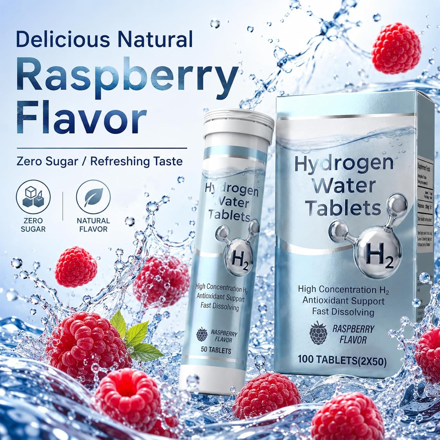 Raspberry Hydrogen Water Tablets, 100 ct Molecular Hydrogen Water Tablets