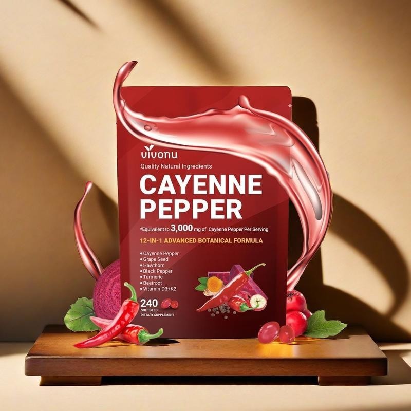 VivoNu Cayenne Pepper Softgels Supports Heart Vein Blood Vessel Health Vitamin E