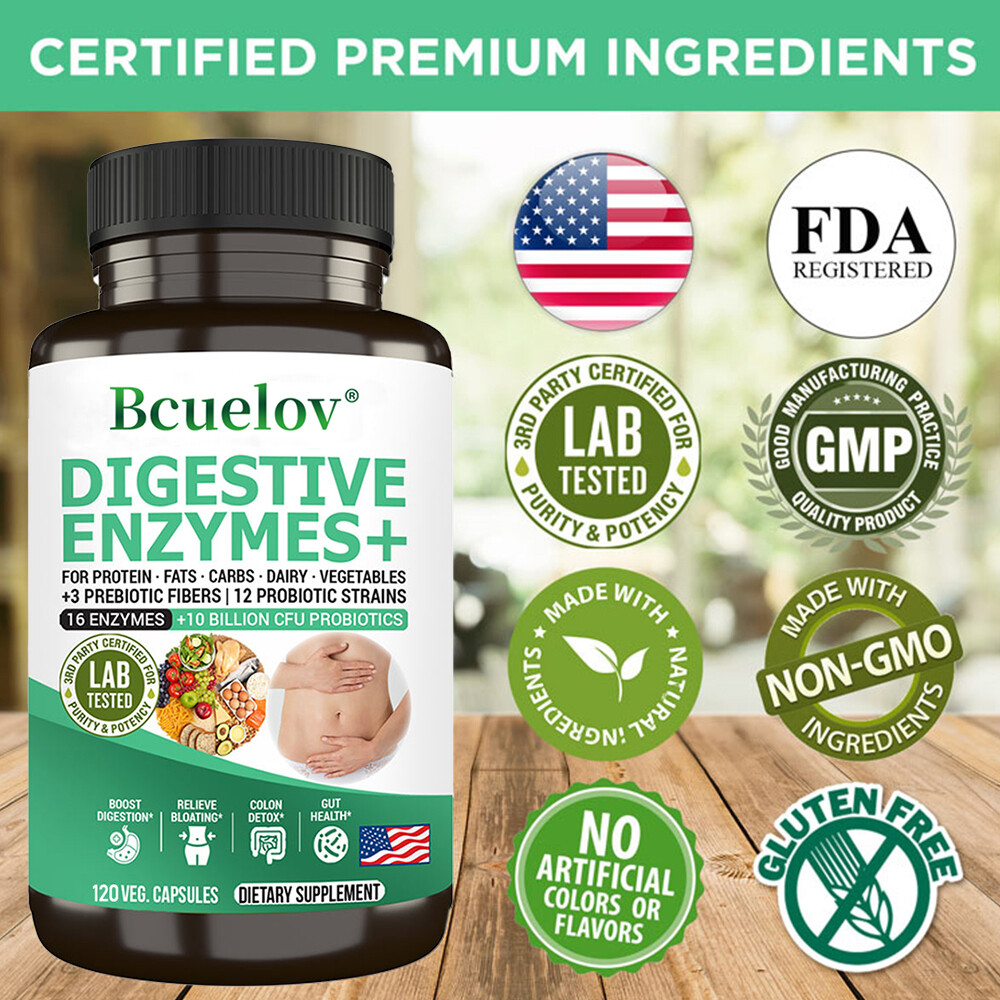 Digestive Enzymes w/ Prebiotic & Probiotics, Gas, Constipation & Bloating Relief