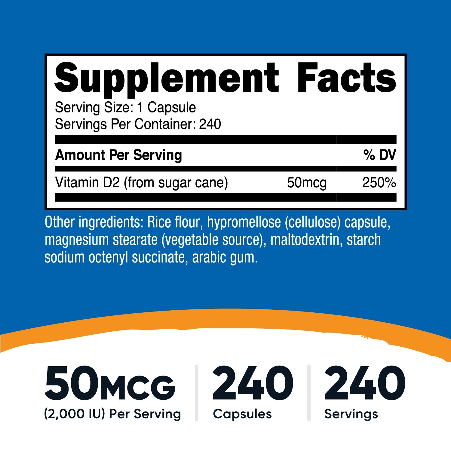 Nutricost Vitamin D2 Supplement (2000 IU) 240 Capsules