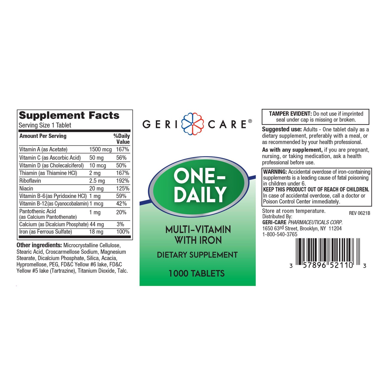 Geri-Care Multivitamin Tablet 521-10-GCP 1 Count 1000 per Bottle