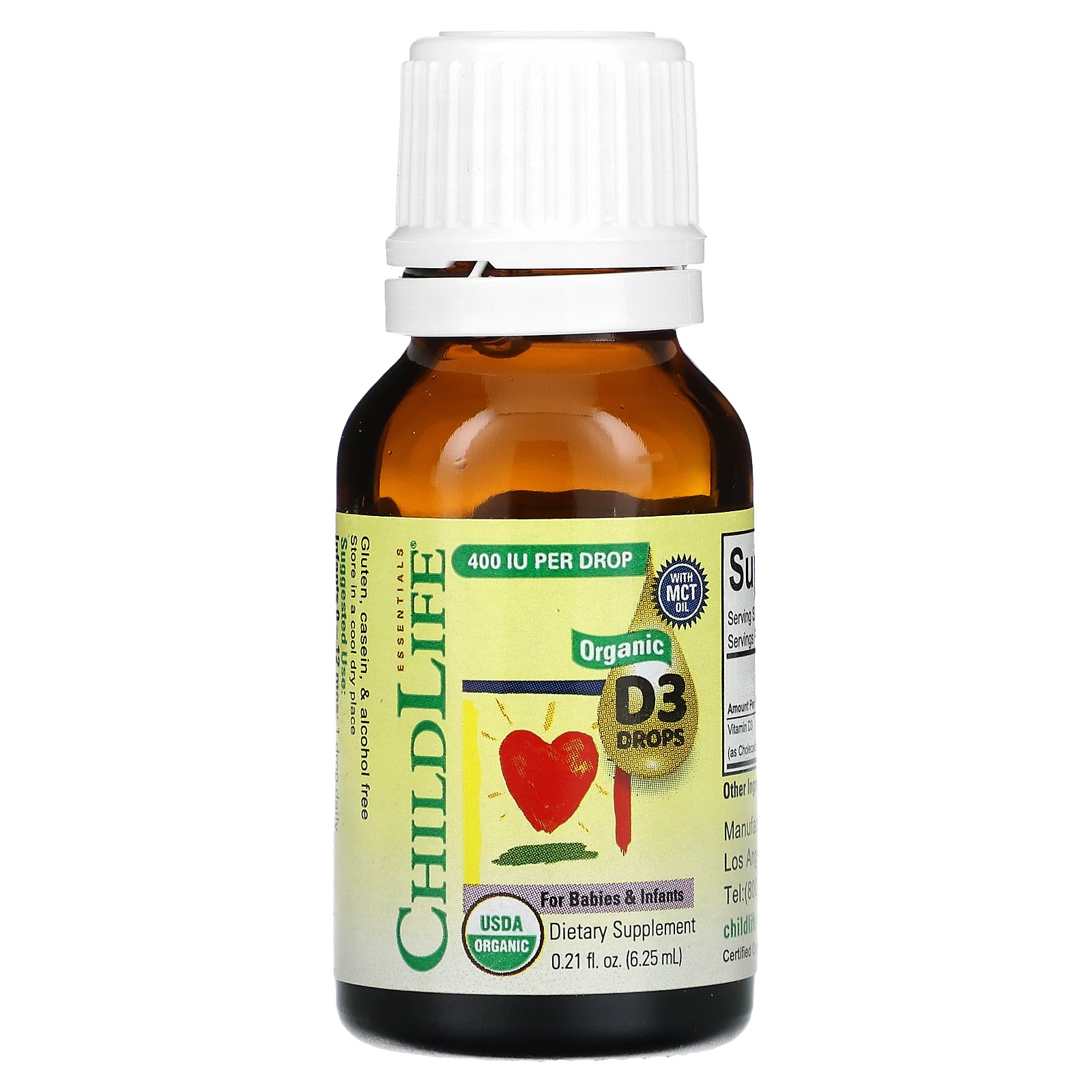 Organic D3 Drops for Babies & Infants, 0.21 fl oz (6.25 mL)