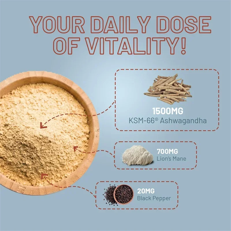 Ashwagandha and Lion’s Mane 120pcs,Support Cognitive Function and Memory Health
