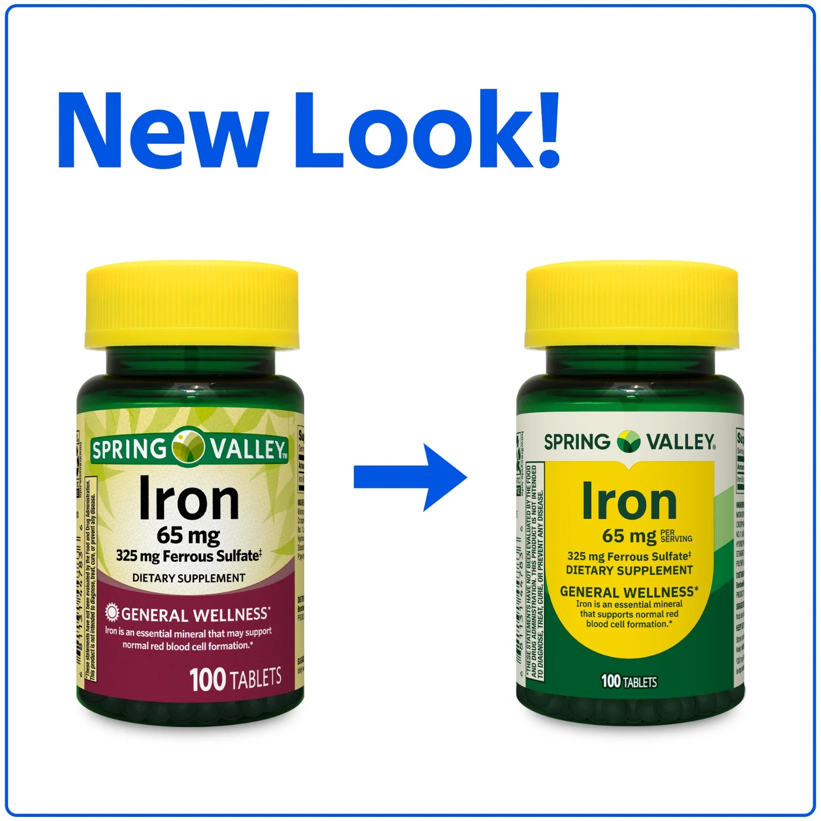 Spring Valley Iron General Wellness Dietary Supplement Tablets, 65 mg, 100 Count