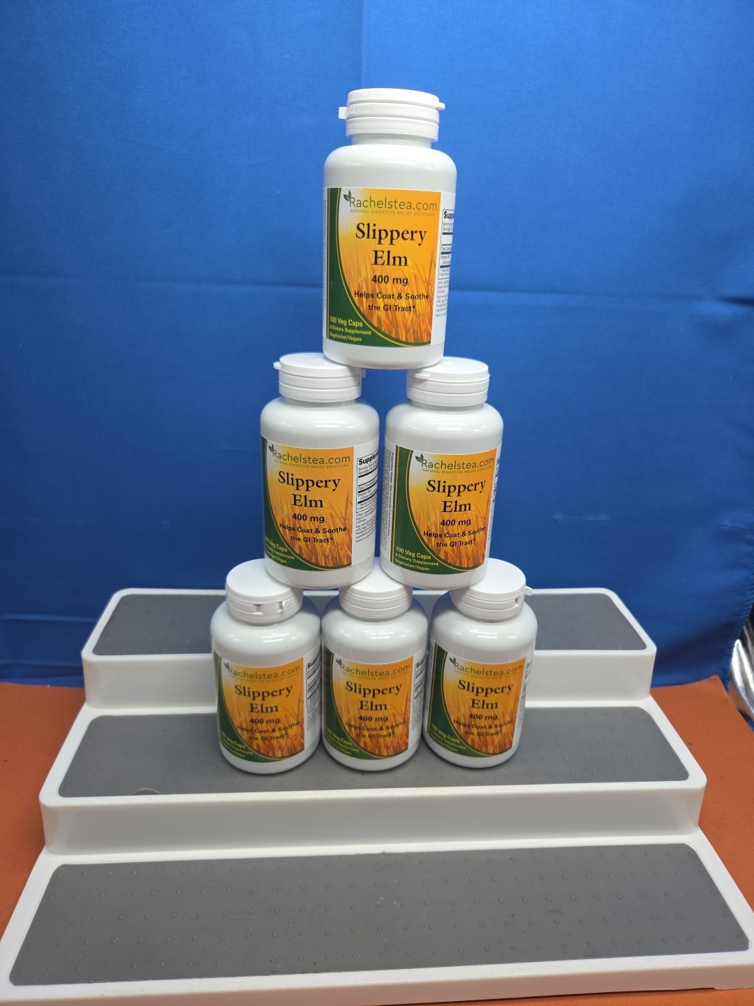 6 Bottles Rachelstea Slippery Elm, Natural Digestive 400 mg, 100 Veg Capsules