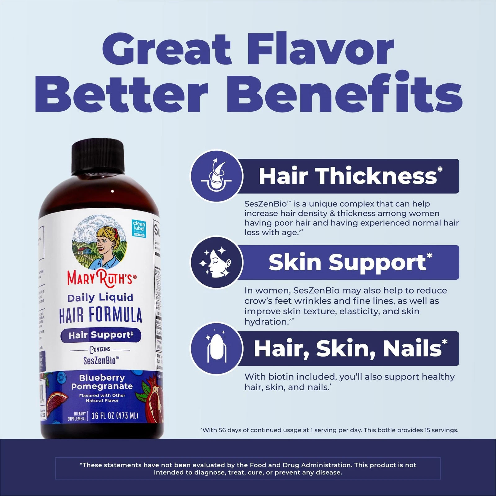 MARYRUTH’S Daily Liquid Hair Formula With 500 mg SesZenBio TM + 2,500 mcgBio