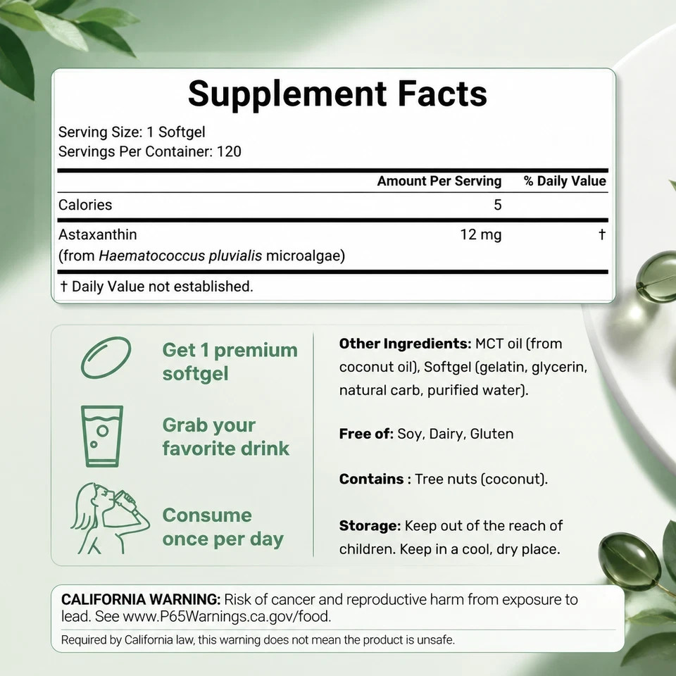 Natural Microalgae Antioxidant – Micro Ingredients Astaxanthin 12mg Softgels