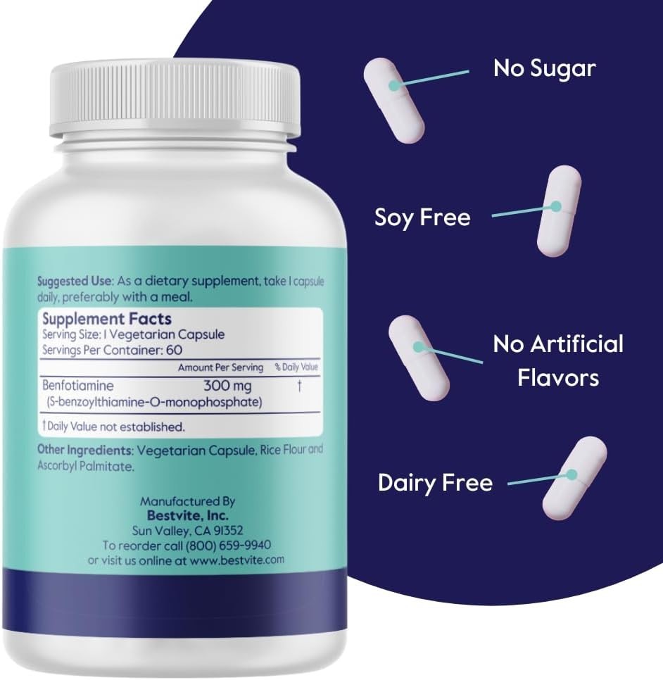 Benfotiamine 300mg 180 Vegetarian Capsules 60×3 No Stearates – No Silicon Dio…