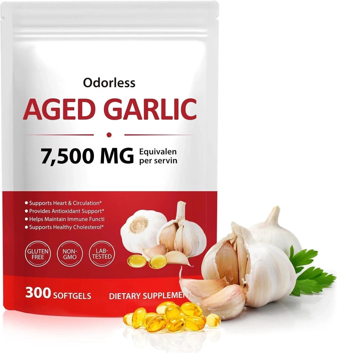 Odorless Garlic 7500Mg per Servings, 300 Softgels | 2 Years Aged Garlic Extra…