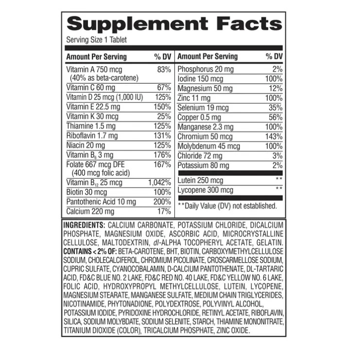 Equate Complete Multivitamin/Multimineral Supplement Tablets, Adults 50+, 125 CT