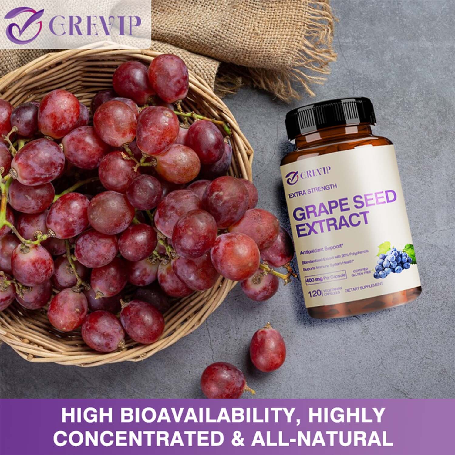 Grape Seed Extract 400mg -Anti-inflammatory, Antioxidants, Cardiovascular Health