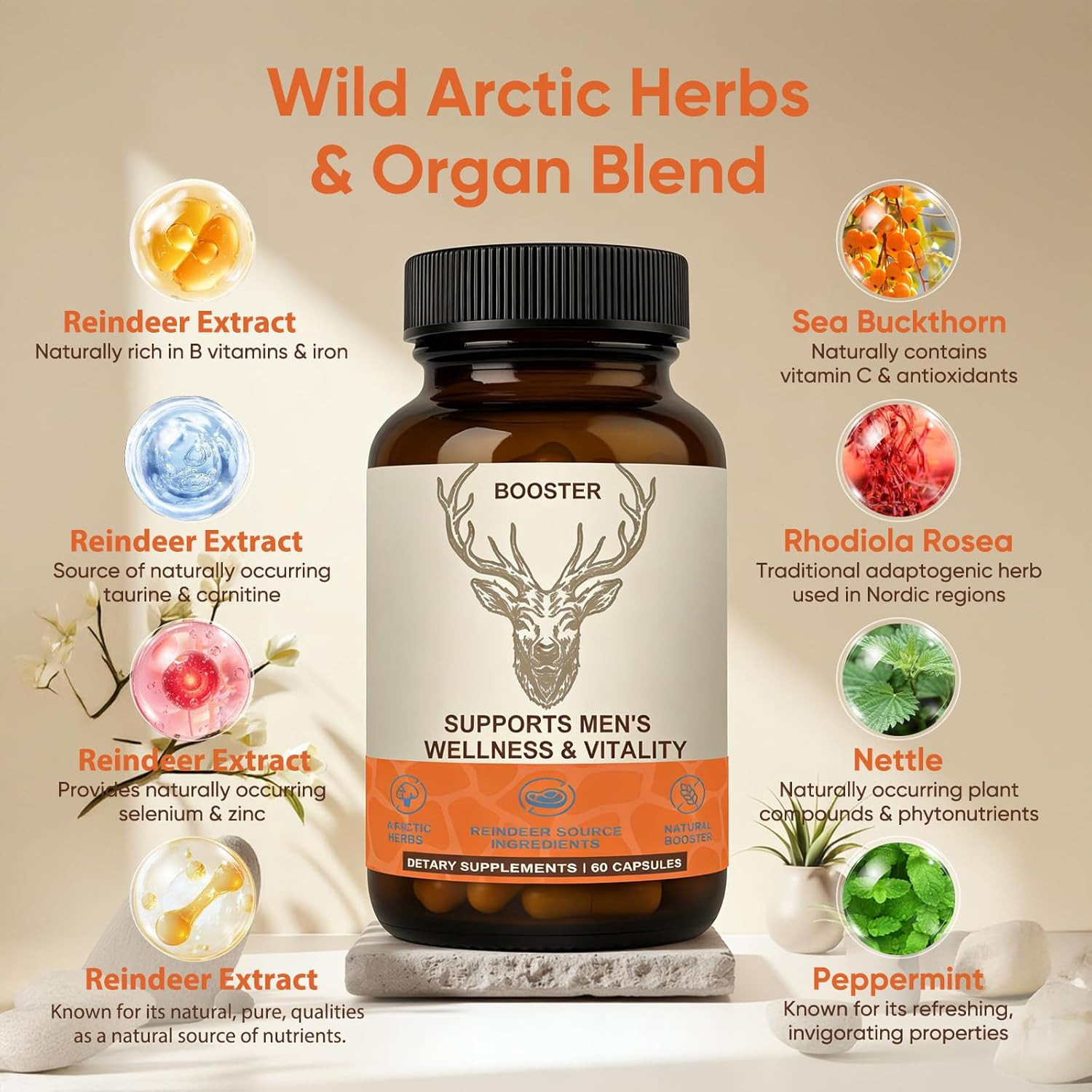 3X Men’S Vitality Supplement–Arctic & Herbal Nutrient Reindeer Blend– Daily Ener