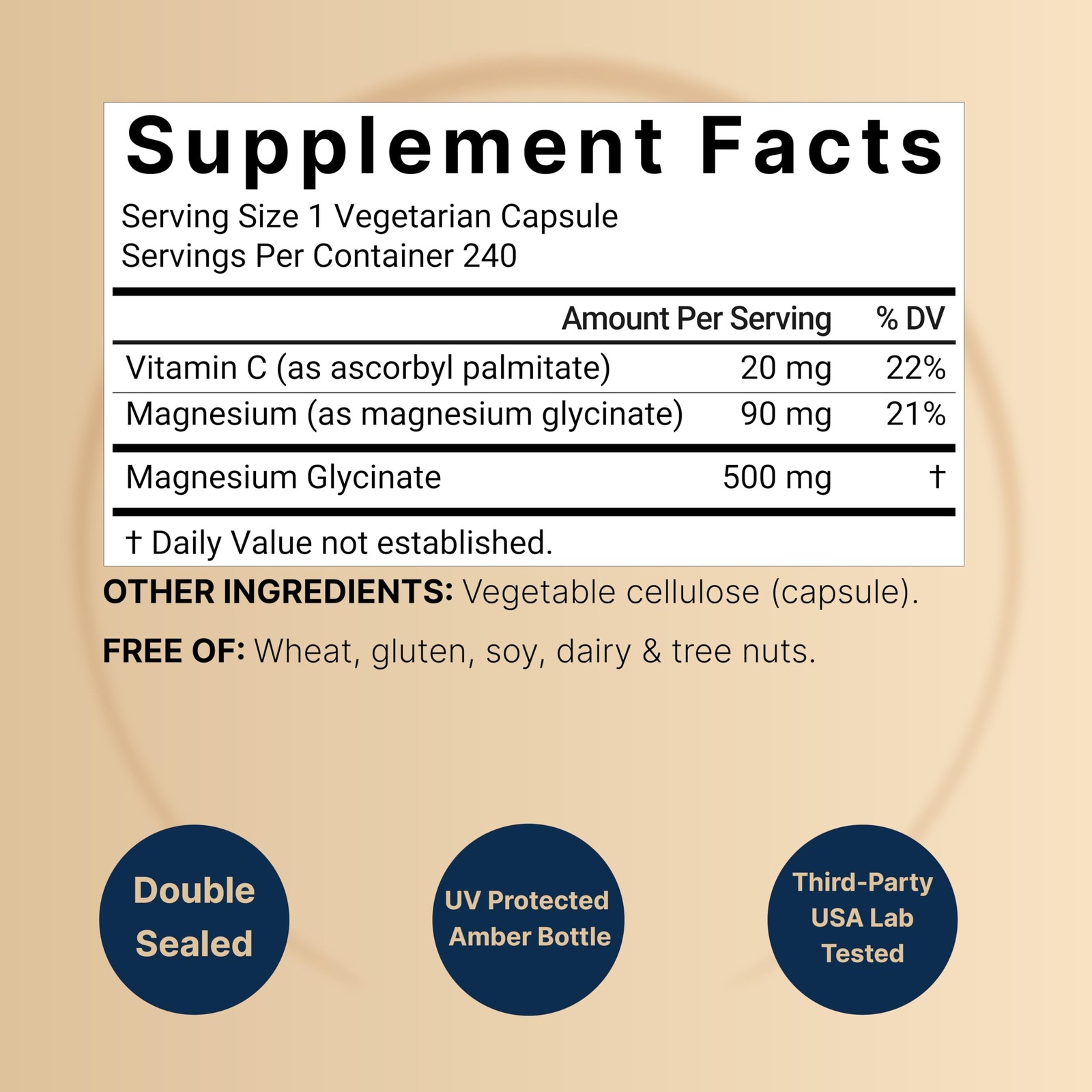 Naturebell Pure Magnesium Glycinate 500mg, 240 Veggie 240 Count (Pack of 1)
