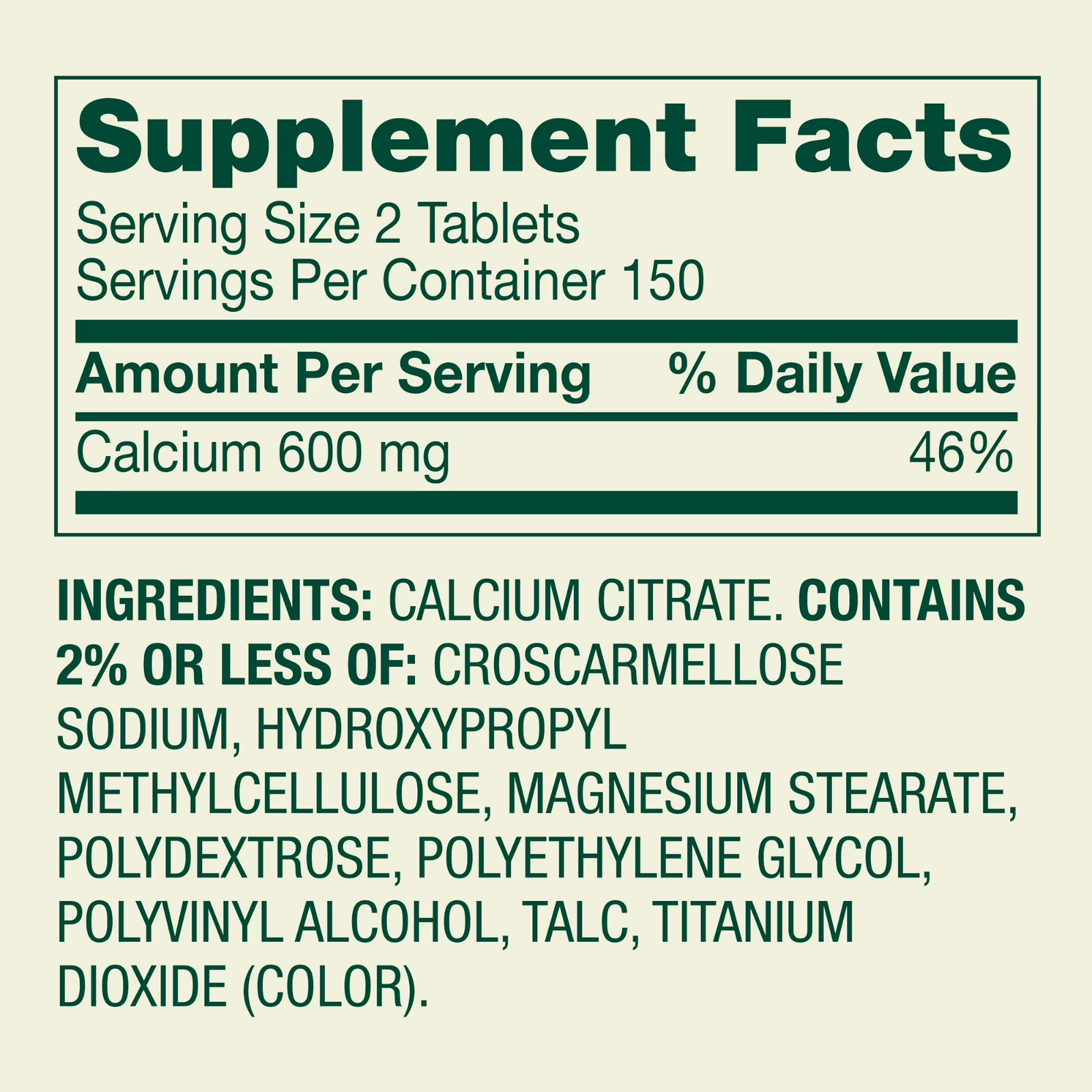 Spring Valley Calcium Citrate Tablets Dietary Supplement 600 Mg 300 Count