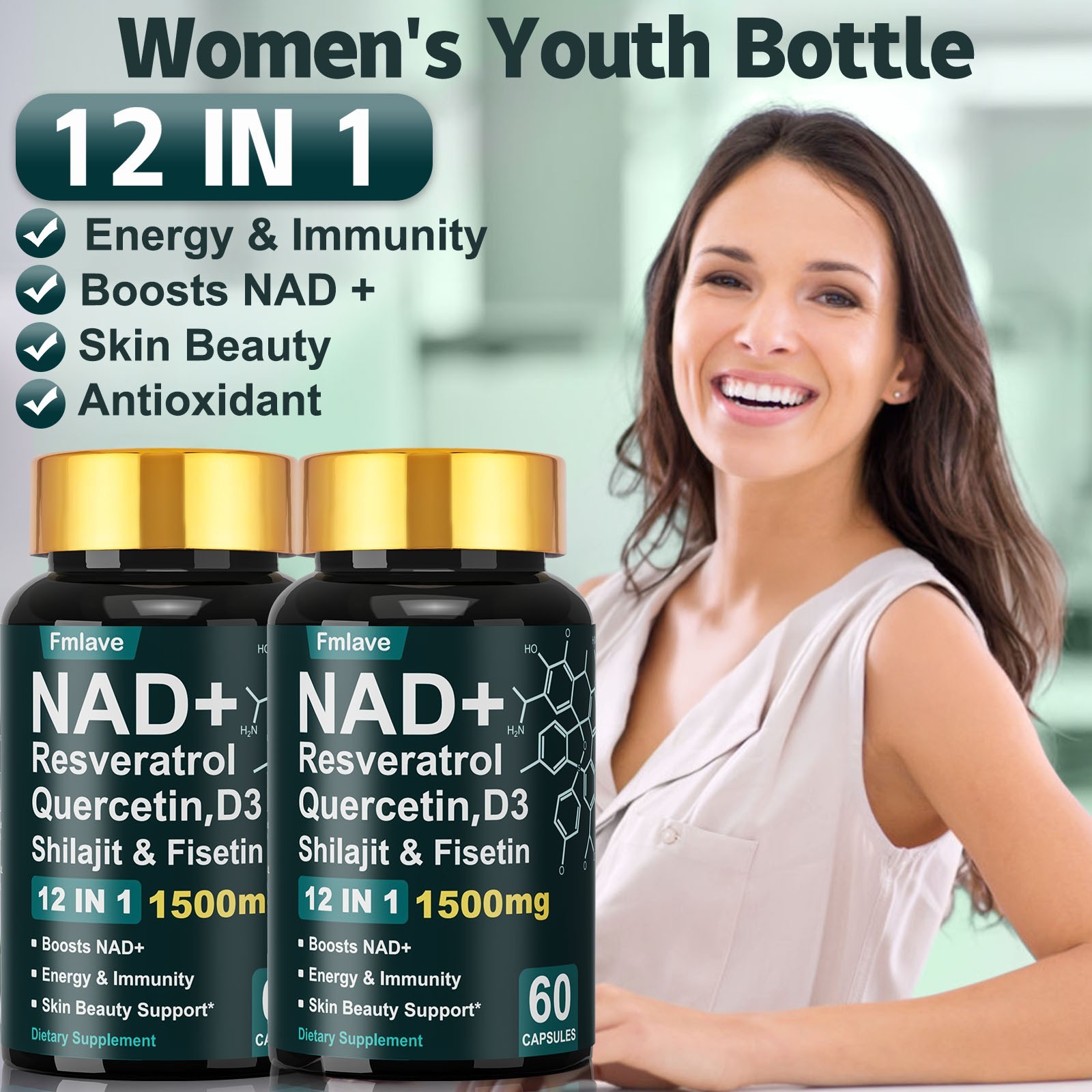 NAD+ Supplement Premium Nicotinamide Riboside & Resveratrol 1500mg, DNA Repair